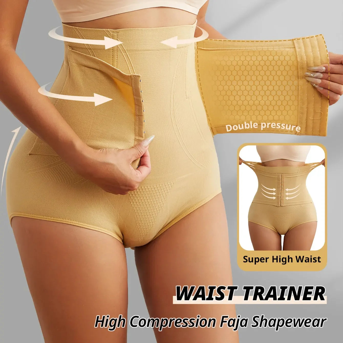 Nahtlose Damen Taillenformer Miederhose – Hohe Taille, Starke Kompression, Bauchweg Shapewear Body Shaper Kaufschwan® Beige M