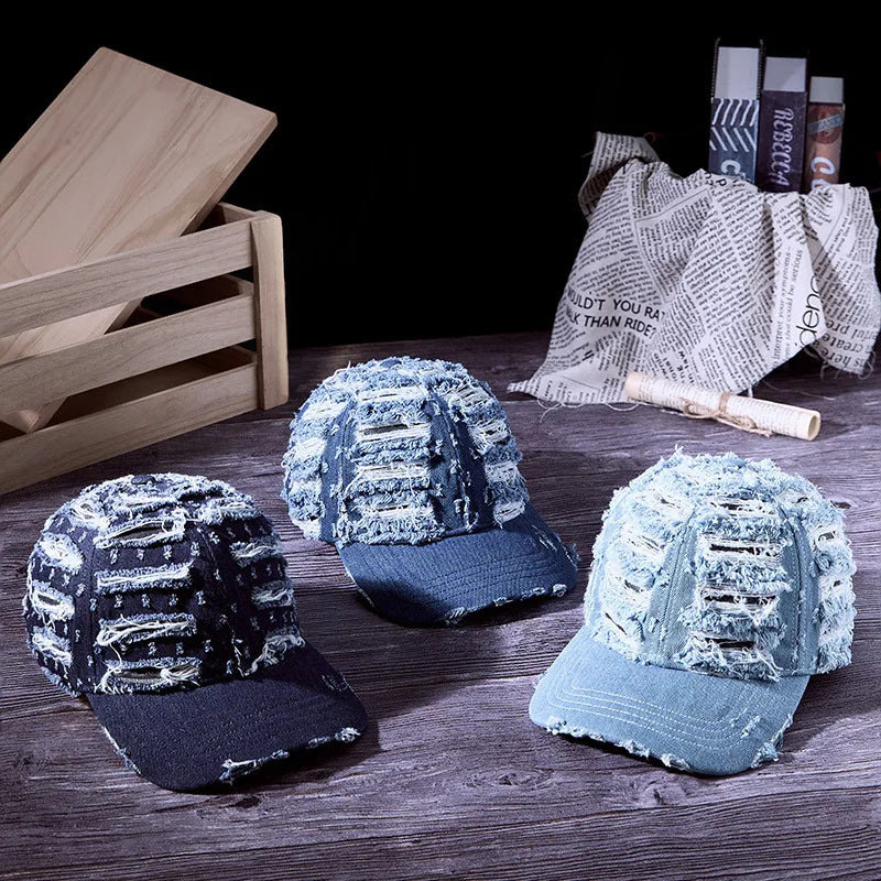 Distressed Denim Baseballkappe | Vintage Ripped Style Sonnenhut | Cool Hip Hop Snapback Caps für Herren & Damen Kaufschwan®