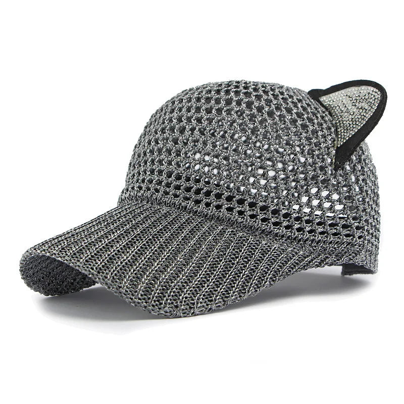 Sommer Damen Niedliche Katzenohren Mesh Baseballkappe | Verstellbarer Sonnenschutz Hut Kaufschwan® Grau