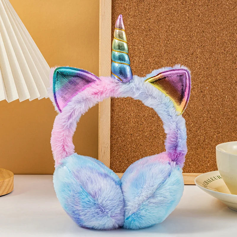 Bunte Einhorn Plüsch Ohrwärmer mit Katzenohren – Kinder Winter Tie-Dye Flauschige Ohrklappen | Weiche Ohrenschützer für Mädchen & Jungen Kaufschwan® Lila-Blau Mix