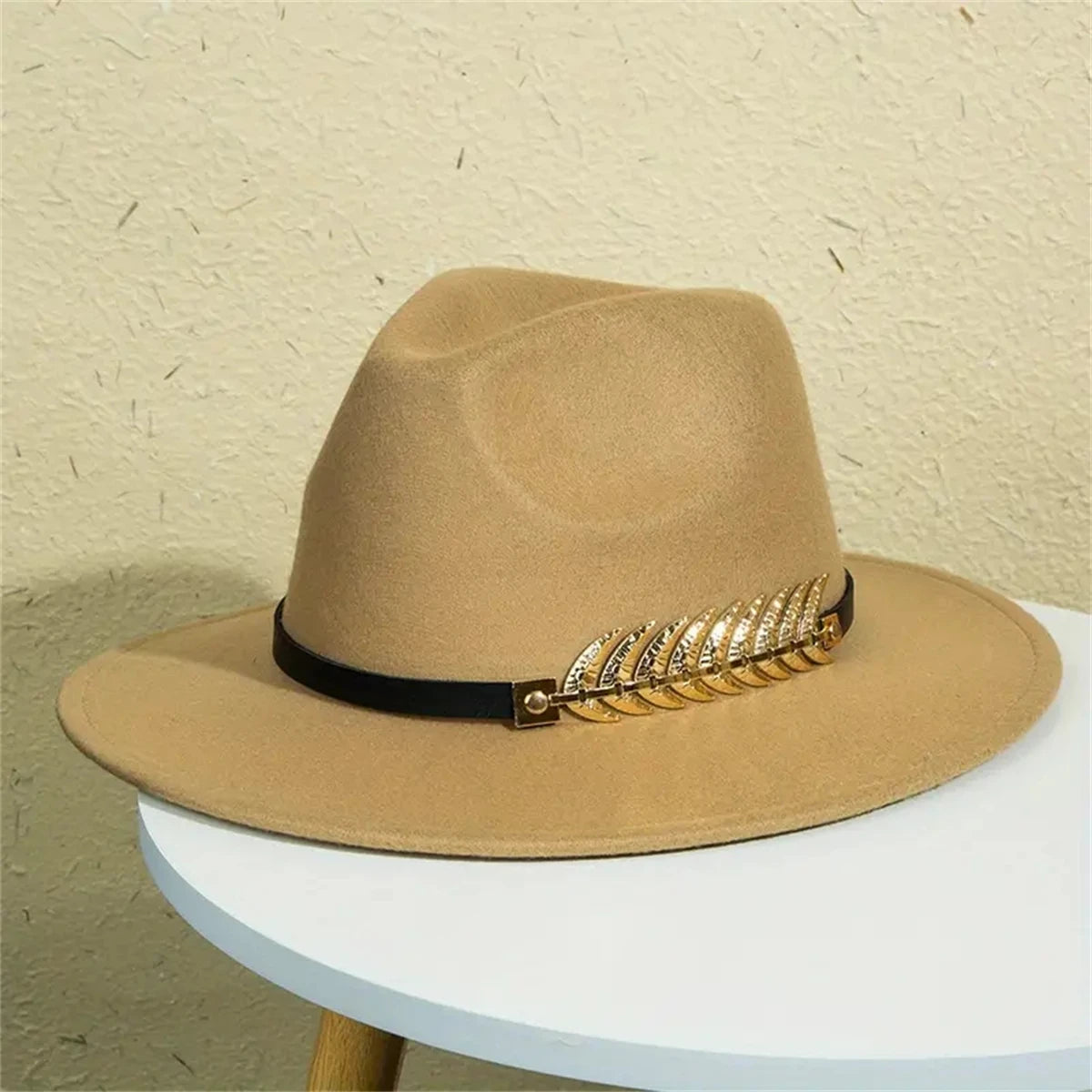 Klassischer Western Cowboy Hut – Tweed Filzhut mit flacher Krempe, Retro Jazz Sonnenhut für Damen & Herren Kaufschwan® Khaki 57