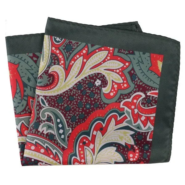 Großes 30×30CM Herren Einstecktuch – Mehrfarbig Bedruckt mit Blumen-, Paisley-, Hahnentritt- & Geometrischem Muster Kaufschwan® Dunkelgrün-Rot gemustert
