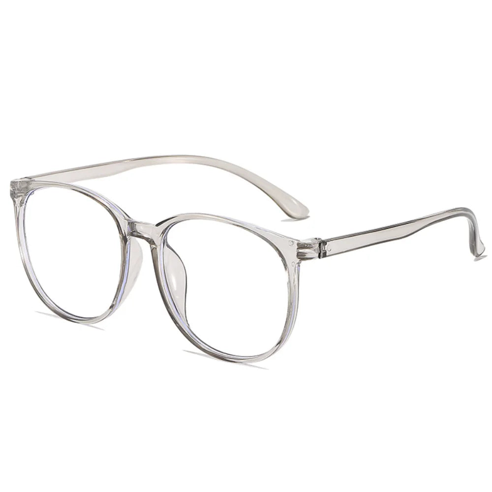 Transparent Large Frame Computer Glasses Women Round Anti Blue Light Optical Spectacle Flat Lens Eye Protection Plain Glasses Kaufschwan® Grey