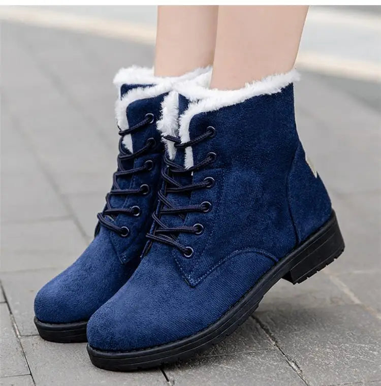 Damen Schneestiefel – Flache Plateau Winter Schuhe | Warme Kunstfell Gefütterte Plüsch Stiefel für Damen | Bequeme Winter Schuhe