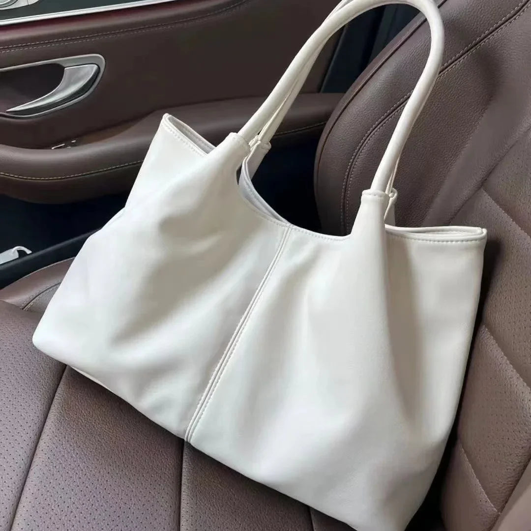 Schlichte Weiße Schultertasche – Damen Kunstleder Underarm Tote | Große Kapazität Handtasche für Schule, Studium & Shopping Kaufschwan®