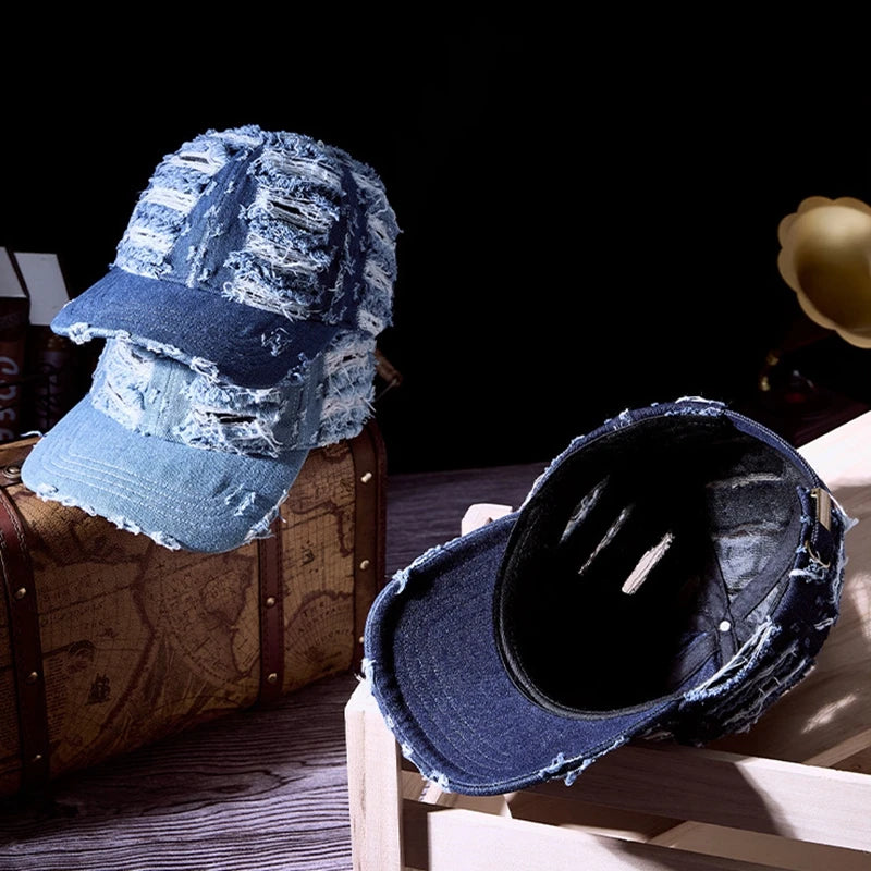 Distressed Denim Baseballkappe | Vintage Ripped Style Sonnenhut | Cool Hip Hop Snapback Caps für Herren & Damen Kaufschwan®