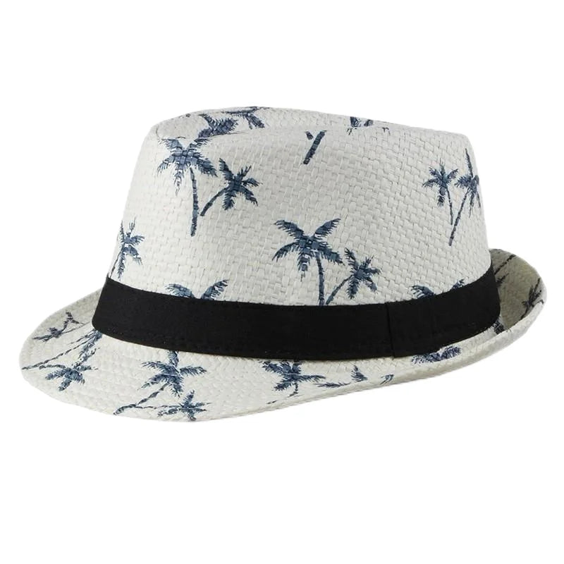Retro Sonnenhut – Britischer Top Hat Stil, Geometrischer Strohhut mit Gürtel, Unisex Strand & Partner Fedoras