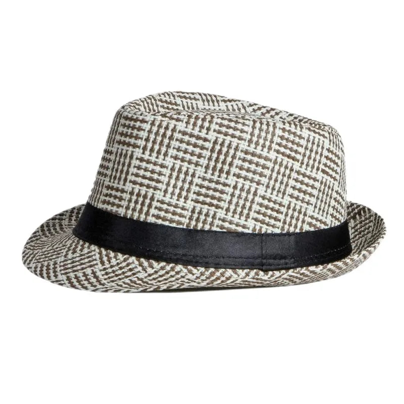 Retro Sonnenhut – Britischer Top Hat Stil, Geometrischer Strohhut mit Gürtel, Unisex Strand & Partner Fedoras