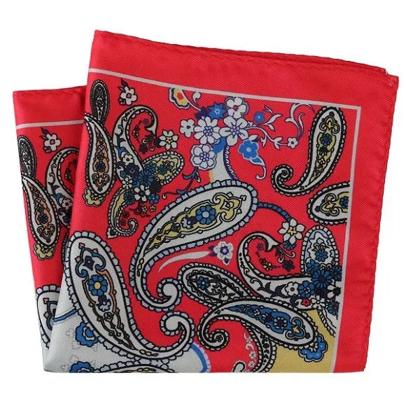 Großes 30×30CM Herren Einstecktuch – Mehrfarbig Bedruckt mit Blumen-, Paisley-, Hahnentritt- & Geometrischem Muster Kaufschwan® Rot-Blau mit Paisley-Muster