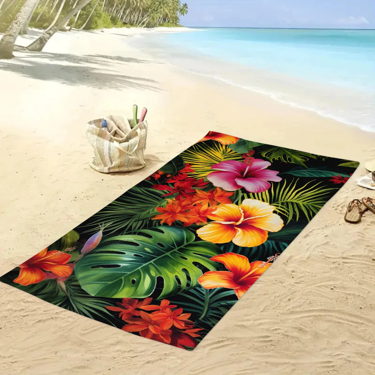 Tropisches Blumen Strandtuch – Schnell Trocknendes & Saugfähiges Mikrofaser Handtuch | Leichtes Reisehandtuch für Sport, Yoga, Schwimmen & Camping