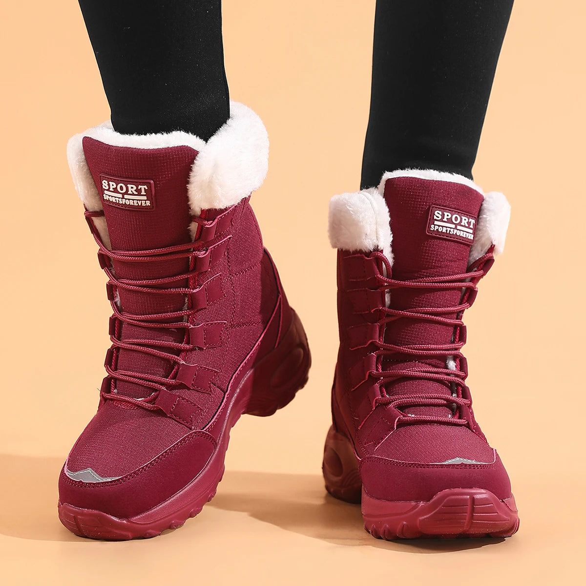 Damen Winter Schneestiefel – Wasserdichte Mittelhohe Stiefel | Hochwertige Kunstfell Gefütterte Wanderstiefel für Damen