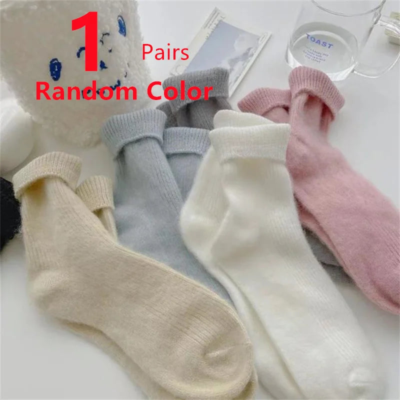 1-12 Paare Damen Herbst Winter Dicke Warme Mittellange Socken | Modische Macaron Farbige Flauschige Bequeme Freizeit Socken Kaufschwan® 1 Paar Gemischt Einheitsgröße