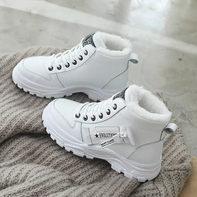 Damen Winter Schneestiefel – Warme High-Top Plateau Sneakers | Kunstfell Gefütterte Knöchelstiefel Größe 45