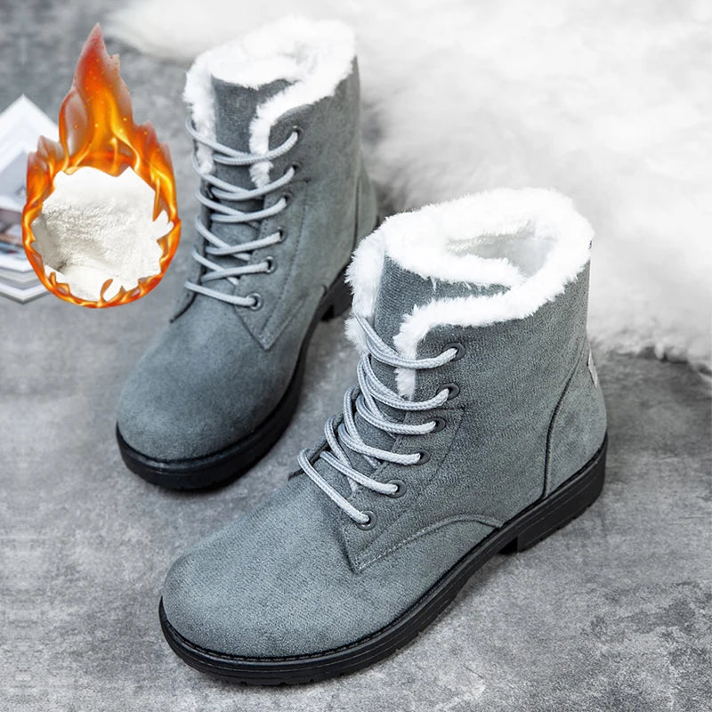Damen Schneestiefel – Flache Plateau Winter Schuhe | Warme Kunstfell Gefütterte Plüsch Stiefel für Damen | Bequeme Winter Schuhe