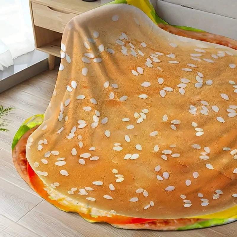 Hamburger Motiv Decke – Lustige Flanell Runddecke, Weiche Warme Kuscheldecke für Sofa, Bett, Büro oder Couch Kaufschwan®
