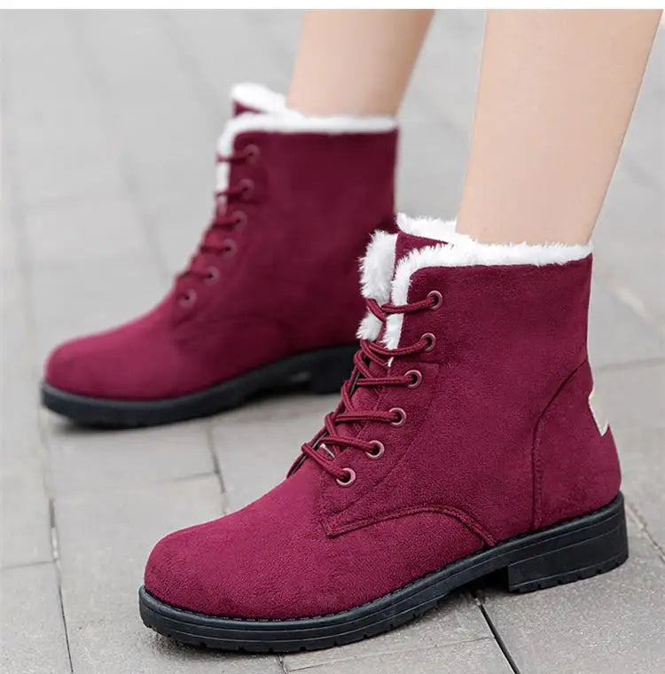 Damen Schneestiefel – Flache Plateau Winter Schuhe | Warme Kunstfell Gefütterte Plüsch Stiefel für Damen | Bequeme Winter Schuhe