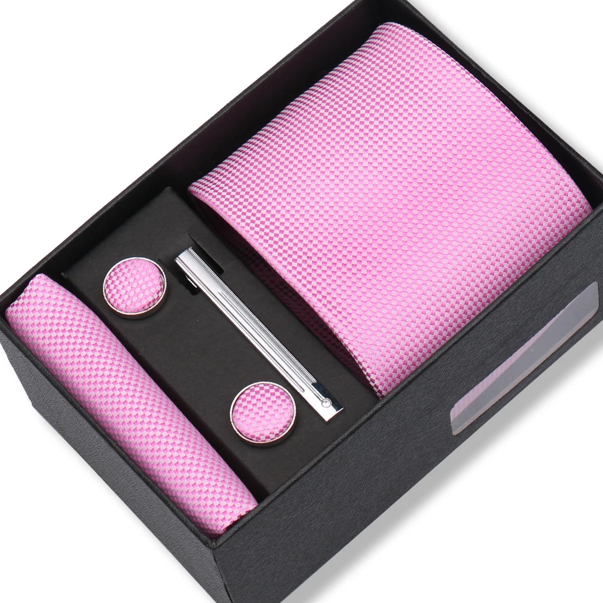 Herren Jacquard-Krawatten-Set 8 cm – Elegante Krawatte mit Einstecktuch, Manschettenknöpfen & Krawattenklammer | Luxus-Geschenkbox für Hochzeit & Business