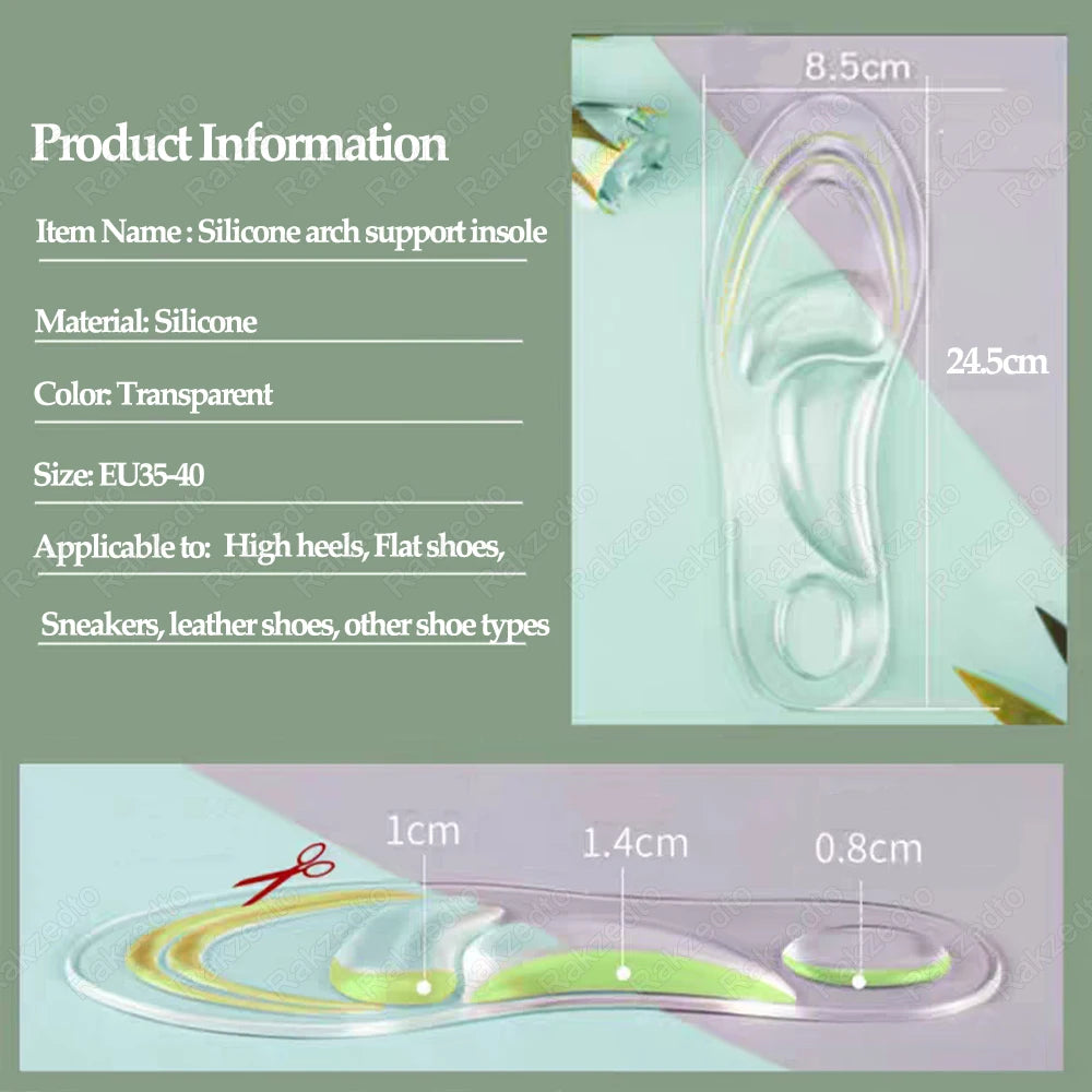 Medizinische Silikon Orthopädische Einlegesohlen Damen | Fußgewölbeunterstützung & Massage Gel Pads bei Plattfüßen & Plantarfasziitis Kaufschwan®