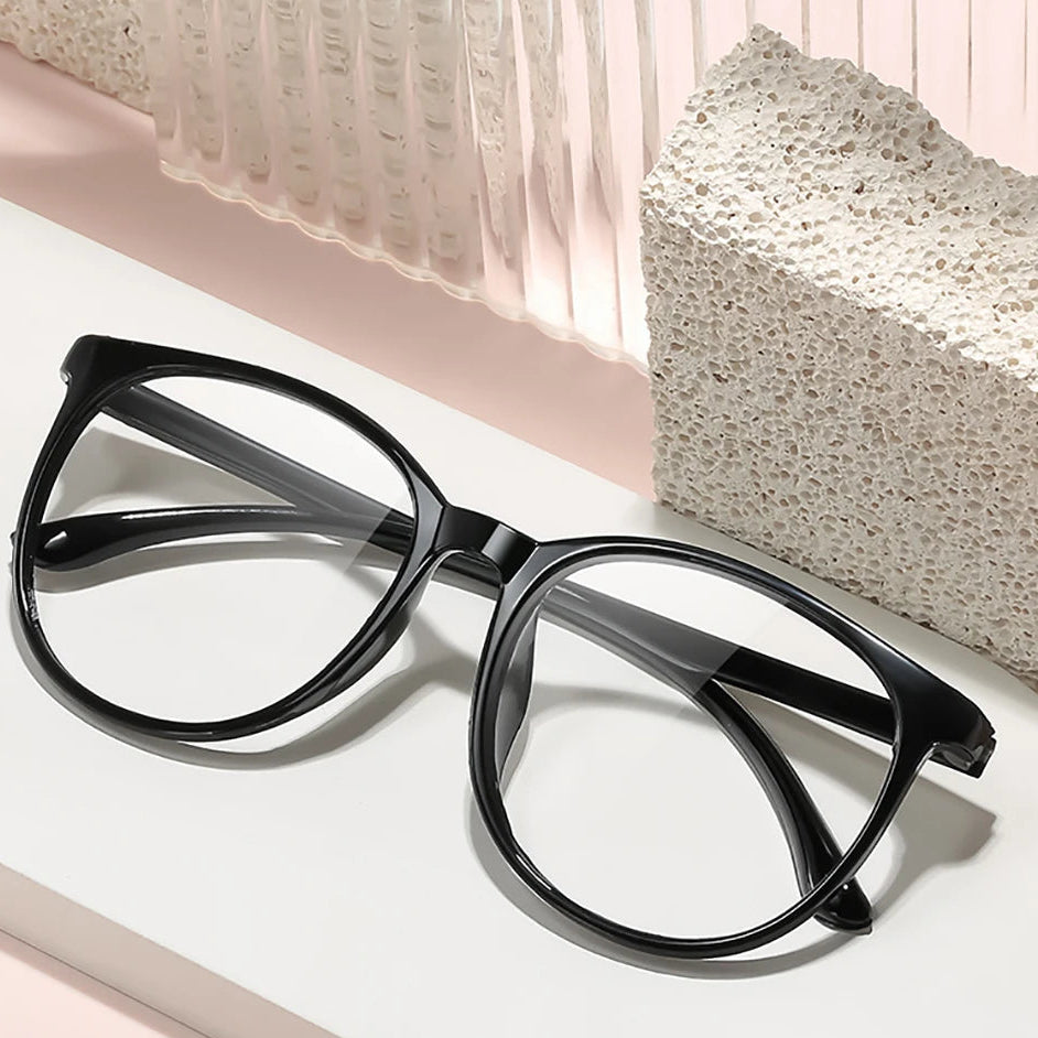 Transparent Large Frame Computer Glasses Women Round Anti Blue Light Optical Spectacle Flat Lens Eye Protection Plain Glasses Kaufschwan®