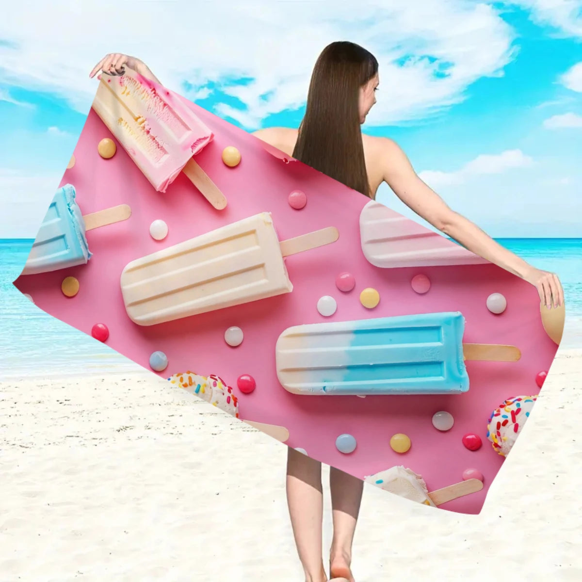 Strandtuch mit Eiscreme-Motiv – Schnell Trocknendes & Saugfähiges Mikrofaser Handtuch | Lustiges Sommer Handtuch für Reisen, Sport & Yoga