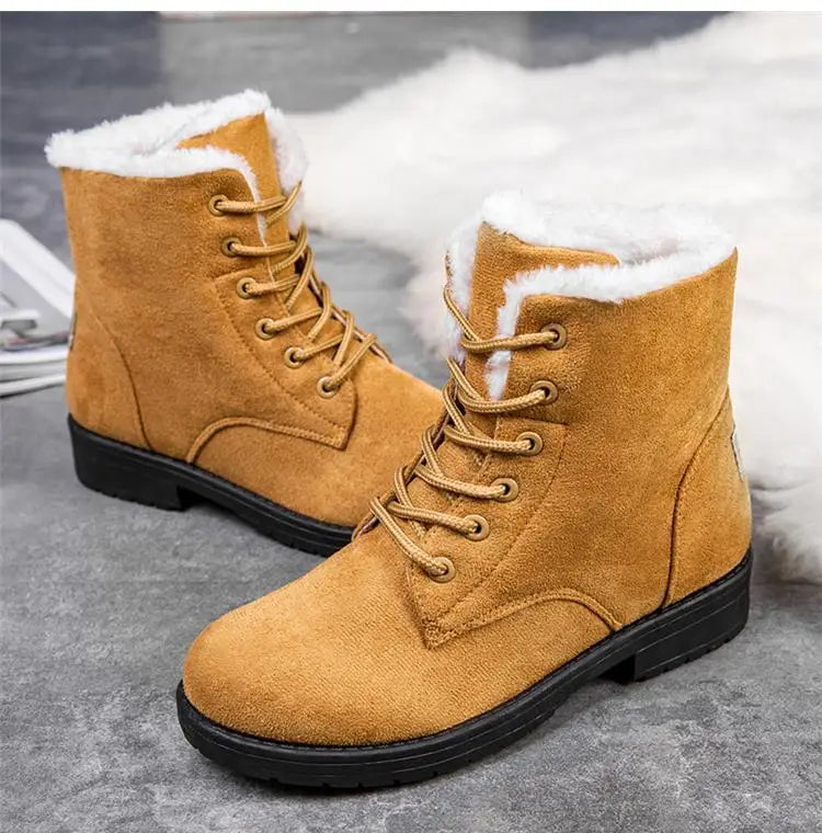 Damen Schneestiefel – Flache Plateau Winter Schuhe | Warme Kunstfell Gefütterte Plüsch Stiefel für Damen | Bequeme Winter Schuhe