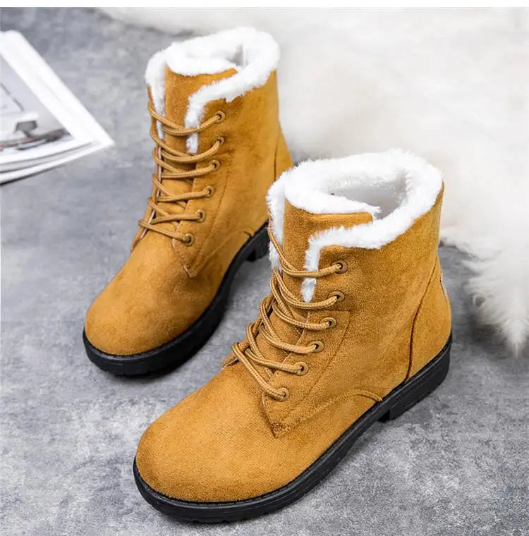 Damen Schneestiefel – Flache Plateau Winter Schuhe | Warme Kunstfell Gefütterte Plüsch Stiefel für Damen | Bequeme Winter Schuhe