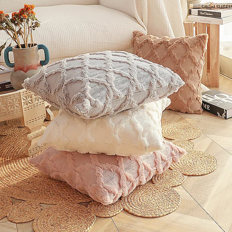 Weiche Plüsch-Wollkissenbezüge | Luxus Stil Kissenhüllen | Europäische Dekoration für Sofa & Schlafzimmer | Creme & Khaki Weihnachten Kaufschwan®