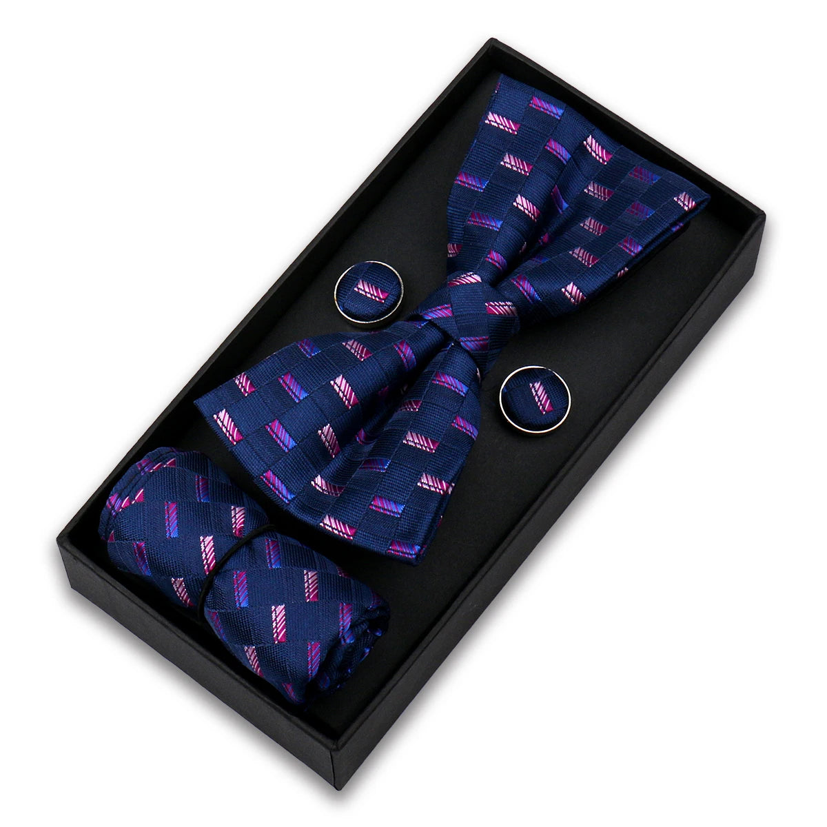 Herren Fliegen-Set – 3-teiliges Geschenkset mit Fliege, Einstecktuch & Manschettenknöpfen | Elegantes Rotes Accessoire für Business & Hochzeit