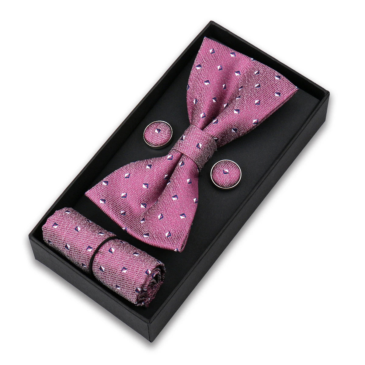 Herren Fliegen-Set – 3-teiliges Geschenkset mit Fliege, Einstecktuch & Manschettenknöpfen | Elegantes Rotes Accessoire für Business & Hochzeit