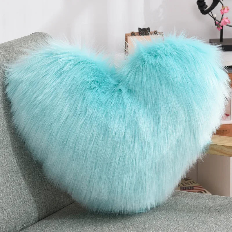 Leichtes Herzförmiges Flauschiges Sofa-Kissen | PP Baumwoll Plüschkissen | Lebendige Wohnzimmerdekoration Kaufschwan® Babyblau 40x50cm
