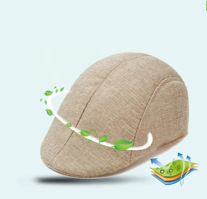 Herren Vielseitige Baumwoll-Leinen Barett Mütze | Frühling & Herbst Britische Retro Duckbill Cap | Atmungsaktive Maler Kappe Mode Accessoire Kaufschwan®