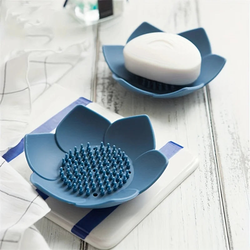 Lotus Silikon Seifenhalter – Rutschfeste Seifenschale mit Abfluss für Badezimmer Kaufschwan® Blau