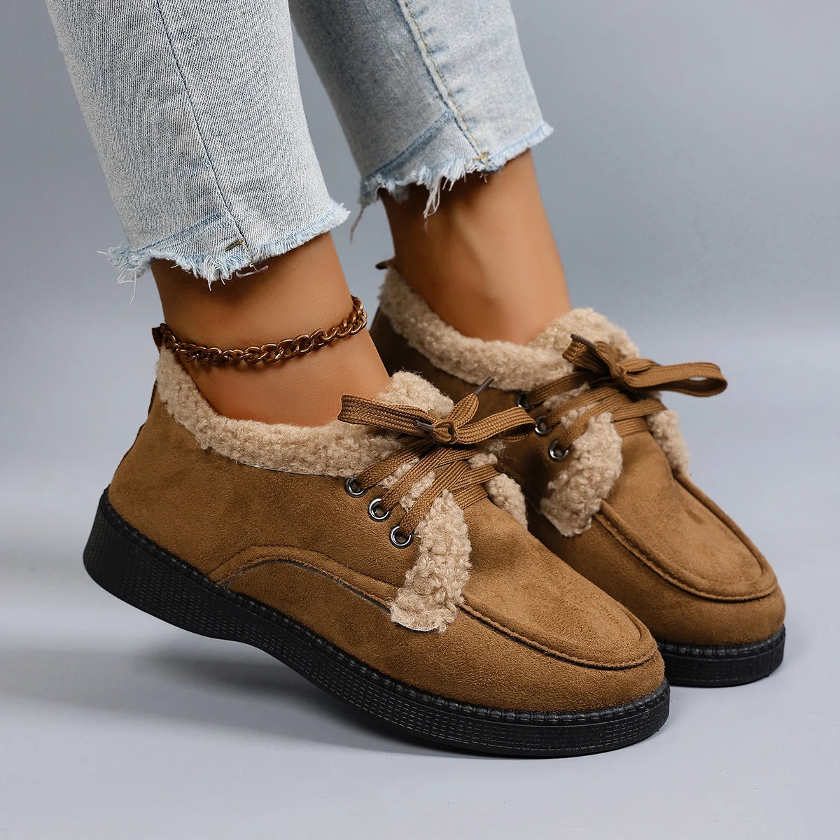Damen Niedrige Winter Baumwollschuhe – Warme, Bequeme & Atmungsaktive Freizeitschuhe | Kunstfell Gefütterte Herbst- und Winterschuhe