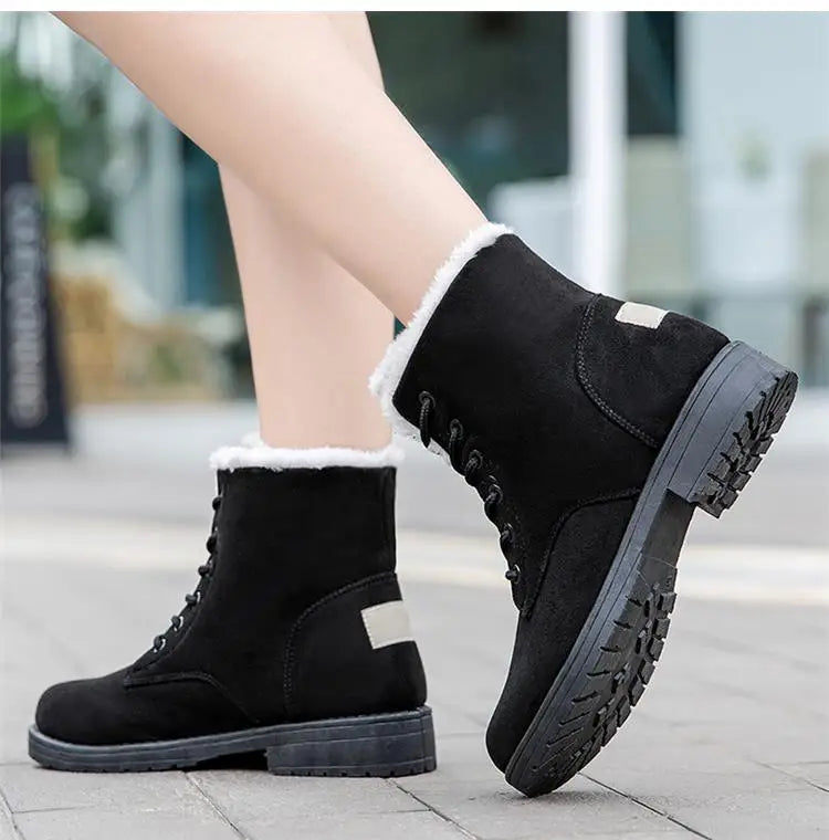 Damen Schneestiefel – Flache Plateau Winter Schuhe | Warme Kunstfell Gefütterte Plüsch Stiefel für Damen | Bequeme Winter Schuhe
