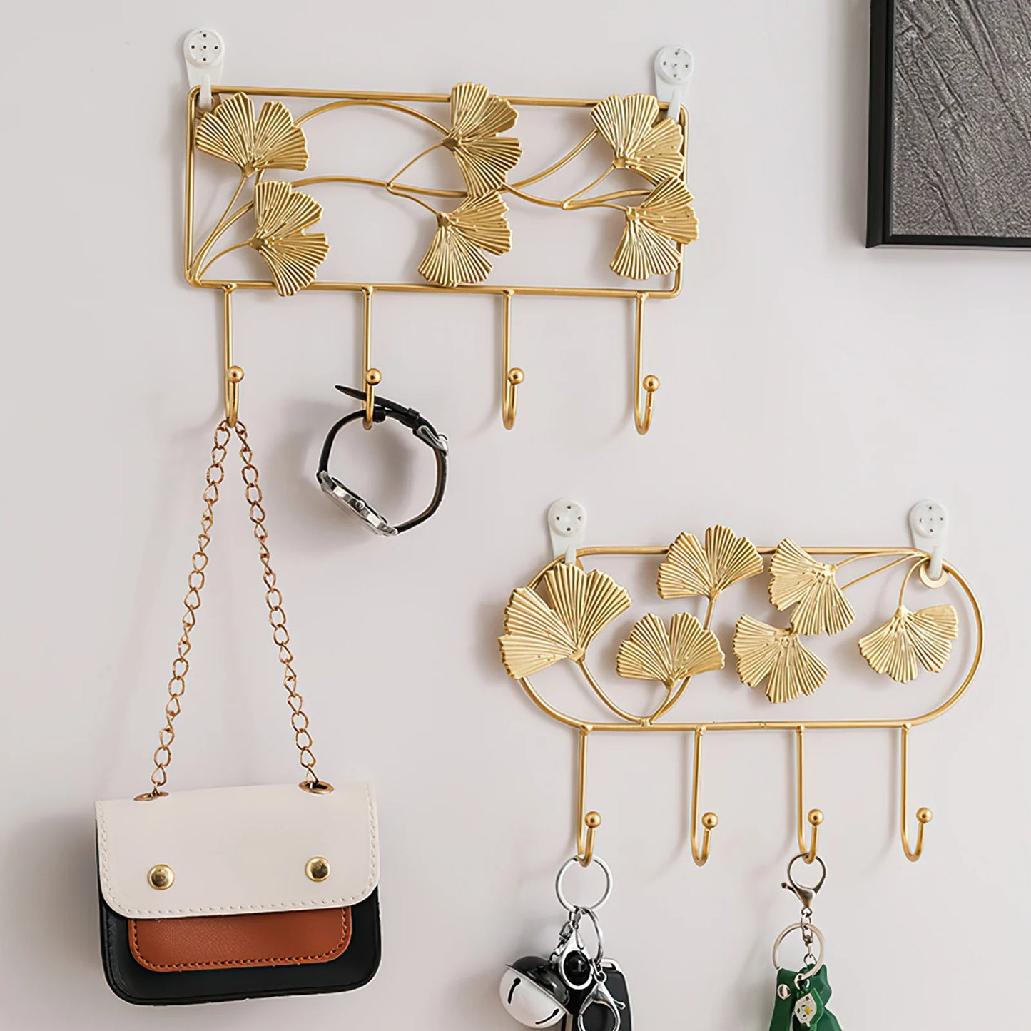Wandhaken mit Ginkgo-Blatt Design – 3D Schmiedeeisen Wanddeko | Dekorativer Metallhaken für Schlüssel, Jacken, Handtücher & Flurdekoration