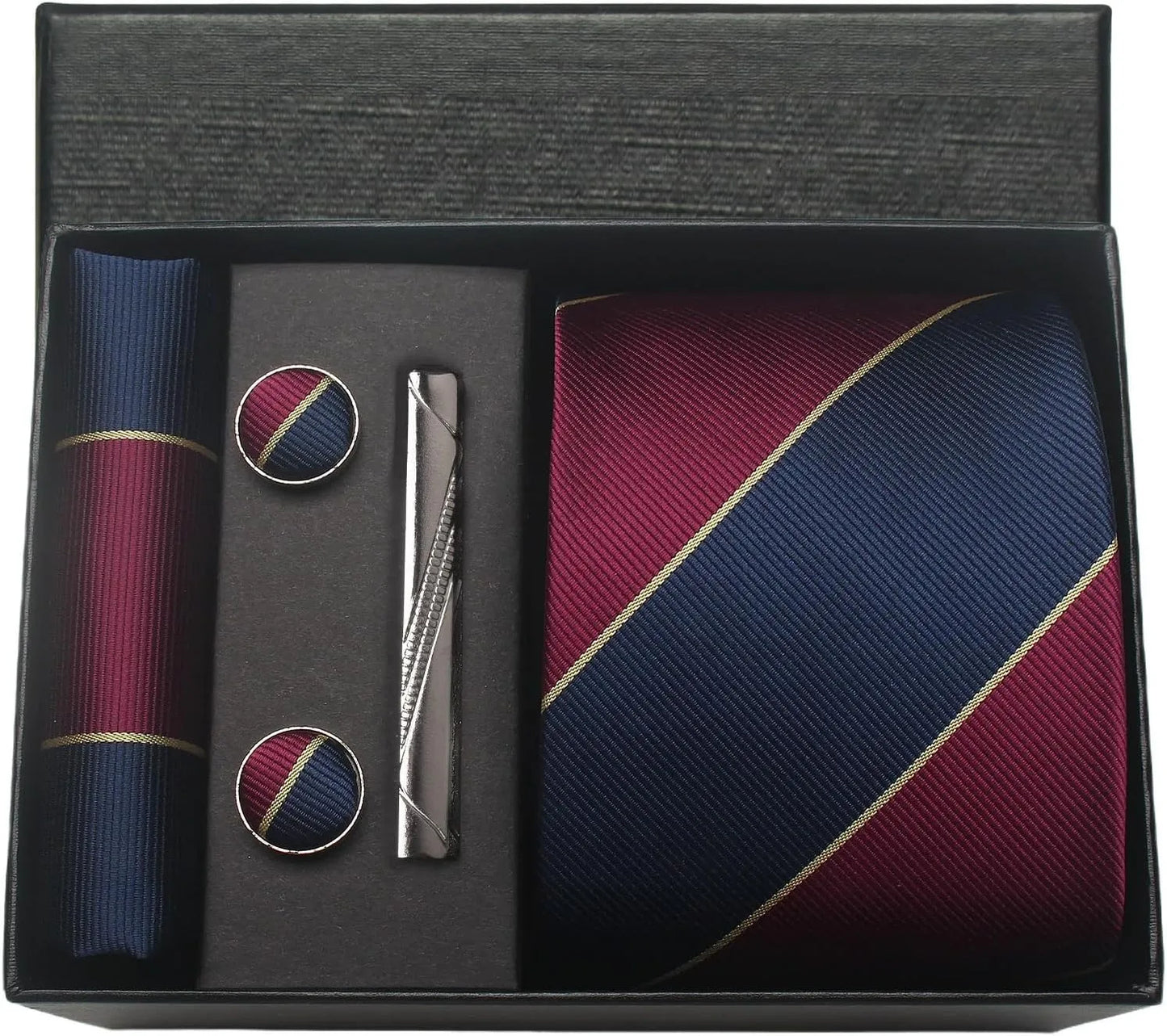 Herren Krawatten-Set aus 100% Seide – 8 cm Krawatte mit Einstecktuch & Manschettenknöpfen | Klassisches Geschenkset für Business & Hochzeit