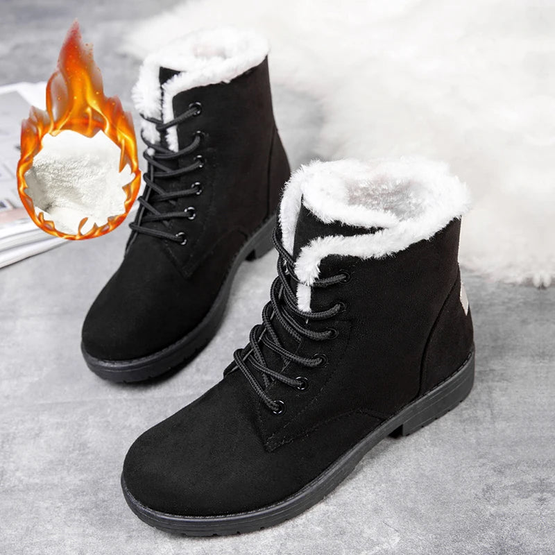 Damen Schneestiefel – Flache Plateau Winter Schuhe | Warme Kunstfell Gefütterte Plüsch Stiefel für Damen | Bequeme Winter Schuhe