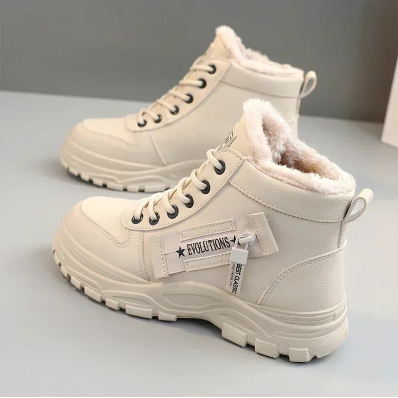 Damen Winter Schneestiefel – Warme High-Top Plateau Sneakers | Kunstfell Gefütterte Knöchelstiefel Größe 45