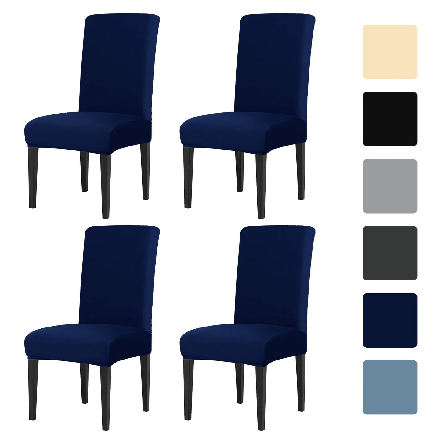 4 Stück Hoch Elastische Esszimmer Stuhlbezüge – Abnehmbare Rutschfeste Sitzschutzbezüge für Wohnzimmer, Küche & Hochzeiten Kaufschwan® Dunkelblau 8 Stück