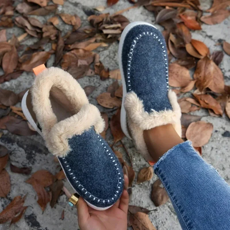 Damen Winterstiefel – Runde Zehenform Schneestiefel mit Kunstfell Futter | Flache Kurzschaft Stiefel mit Warmem Fleece für Damen