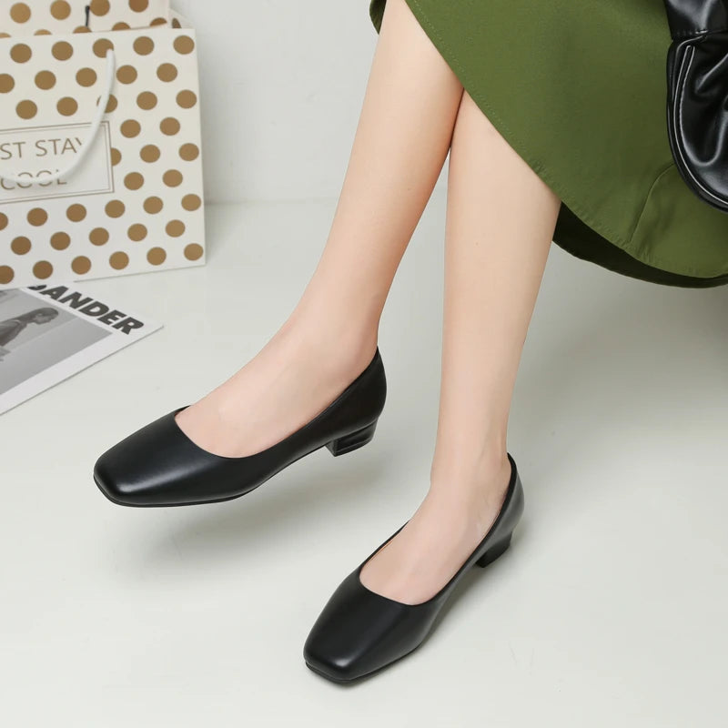 Damen Business-Pumps mit Quadratischer Spitze – Elegante Flache Schuhe mit Niedrigem Absatz | Büro- und Karriereschuhe für Frühjahr & Herbst Kaufschwan®
