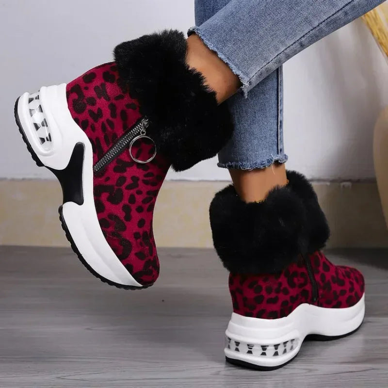 Damen Plateau Schneestiefel – Dicksohlige Winter Stiefeletten aus Kunst-Wildleder | Rutschfeste Knöchelstiefel mit Kunstfellfutter Größe 43