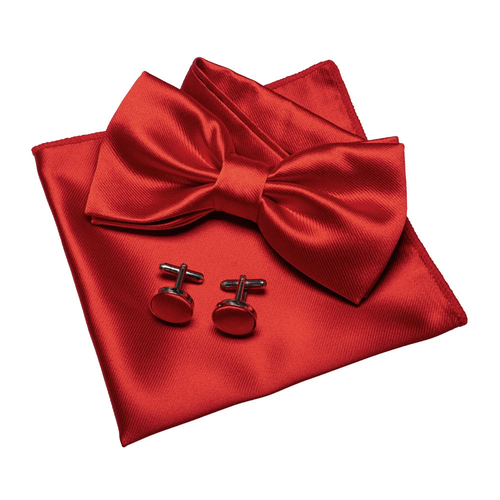 Herren Satin-Fliegen-Set – Elegante Fliege mit Manschettenknöpfen & Einstecktuch | Glänzendes Accessoire für Business & Hochzeit Kaufschwan® Rot