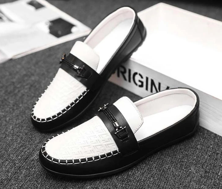 Herren Leder-Loafer – Klassische Runde Mokassins | Flache Slip-On Freizeitschuhe aus Weichem PU-Leder für Büro & Alltag