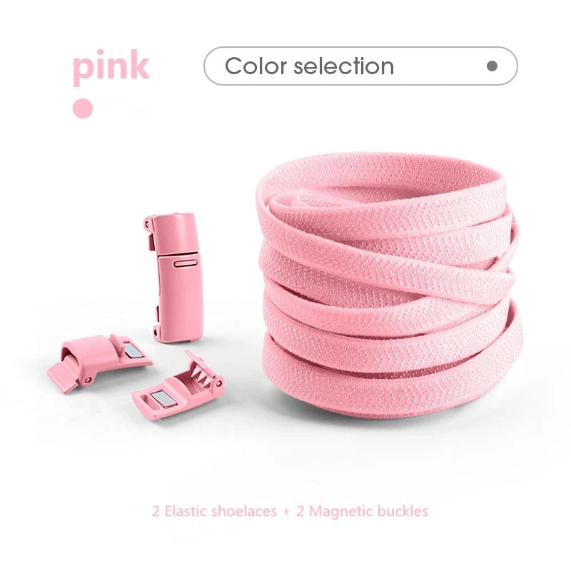 Magnetische No-Tie Elastische Schnürsenkel – Schnelles Verriegelungssystem für Sneaker | Unisex Schuhzubehör für Kinder & Erwachsene, 1 Paar Kaufschwan® Rosa