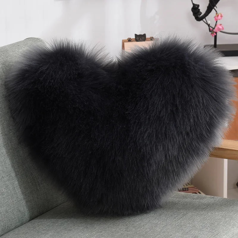Leichtes Herzförmiges Flauschiges Sofa-Kissen | PP Baumwoll Plüschkissen | Lebendige Wohnzimmerdekoration Kaufschwan® dunkelgrau 40x50cm