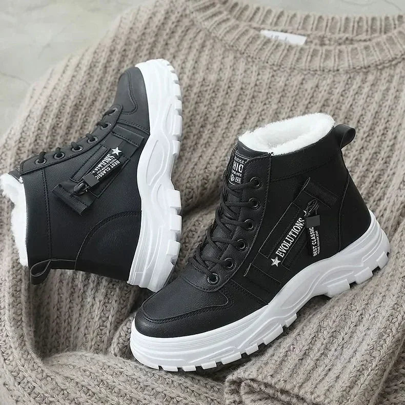 Damen Winter Schneestiefel – Warme High-Top Plateau Sneakers | Kunstfell Gefütterte Knöchelstiefel Größe 45
