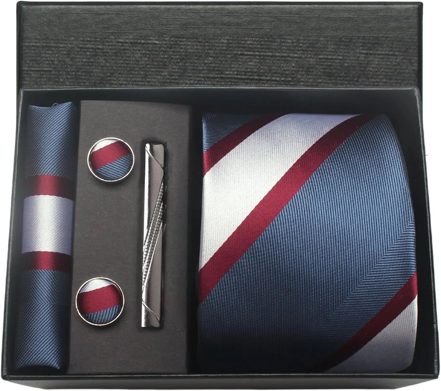 Herren Krawatten-Set aus 100% Seide – 8 cm Krawatte mit Einstecktuch & Manschettenknöpfen | Klassisches Geschenkset für Business & Hochzeit