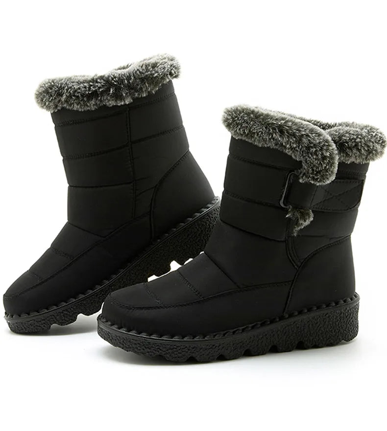 Damen Trendige Winterstiefel – Wasserdichte Knöchelstiefel mit Kunstfell Futter | Warme Low-Heel Schneestiefel für Damen