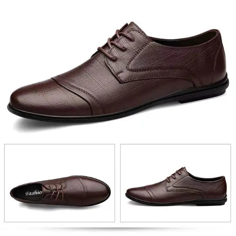 Herren Lederschuhe mit Spitzem Design – Schwarze Weiche Freizeitschuhe | Elegante Retro-Businessschuhe für Sommer & Alltag Kaufschwan®